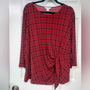 Liz Claiborne Red and Black Plaid 3/4 Sleeve Blouse in Size 1X